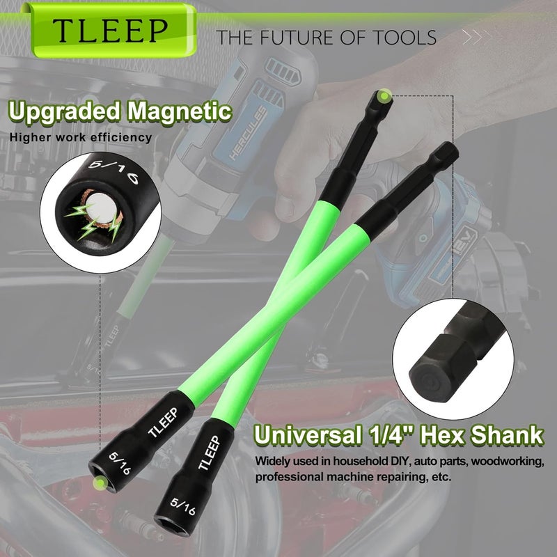 TLEEP 150MM 1/4" 5/16" 3/8" Magnetic Power Nut Driver Set for Impact Drill, 1/4" Hex Head Drill Bit Set SAE Screwdriver Socket Set, Chrome Vanadium Steel Quick Change Chuck Socket Wrench Nut Setters - Image 4